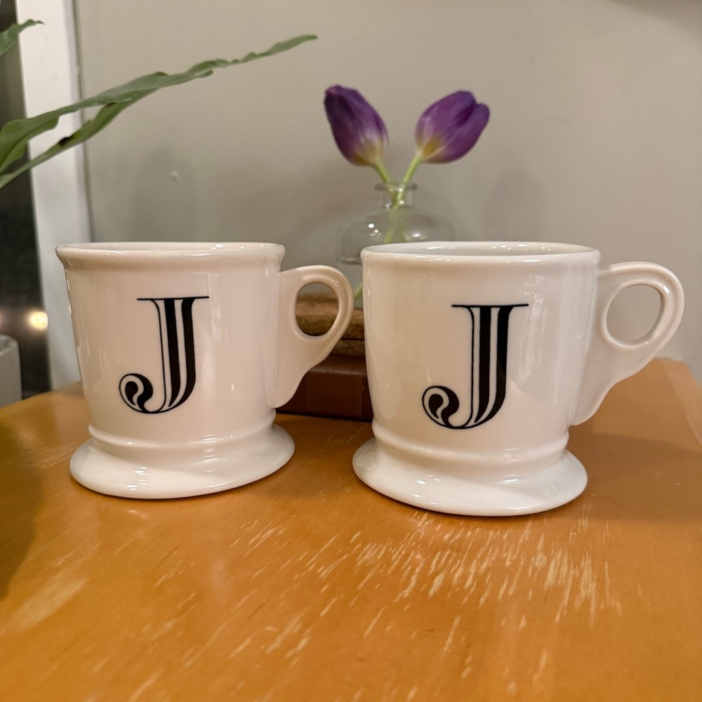 Anthropologie Set of 2 Initial‎ Monogram Mugs “J”